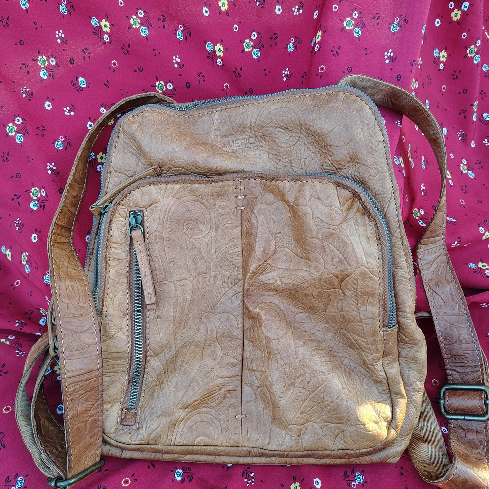 American Leather Co Tan Embossed Back Pack Purse